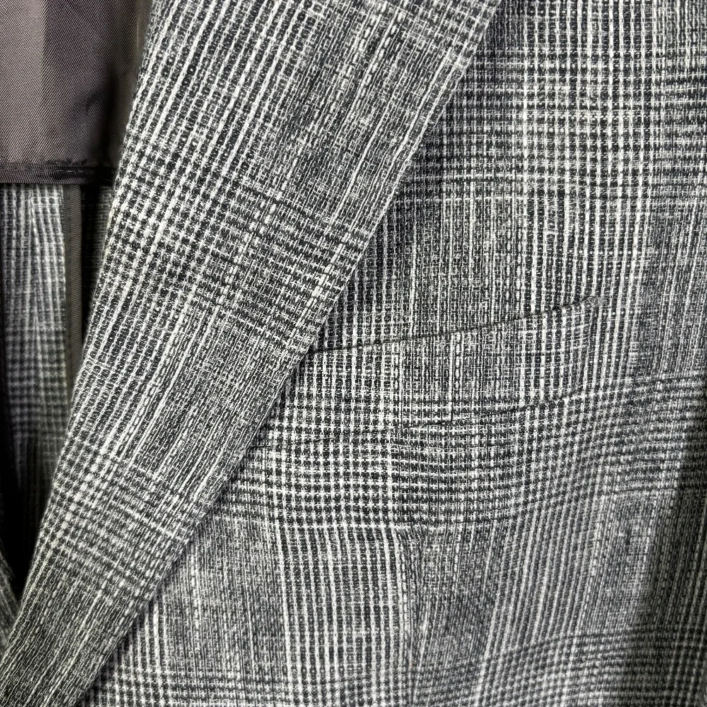 Hugo BOSS Mens Size 40L Gray Glen Plaid‎ Linen Two Button Blazer Sport Coat